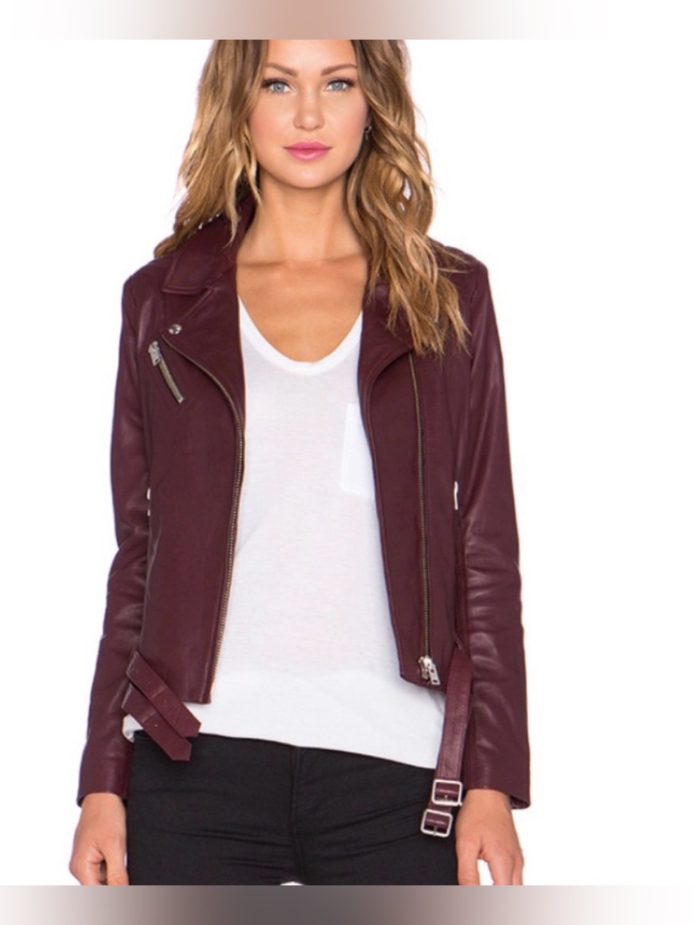 IRO Burgundy 100% Lambs Leather Lined Moto Jacket, Super Soft! Size 36 / US4
